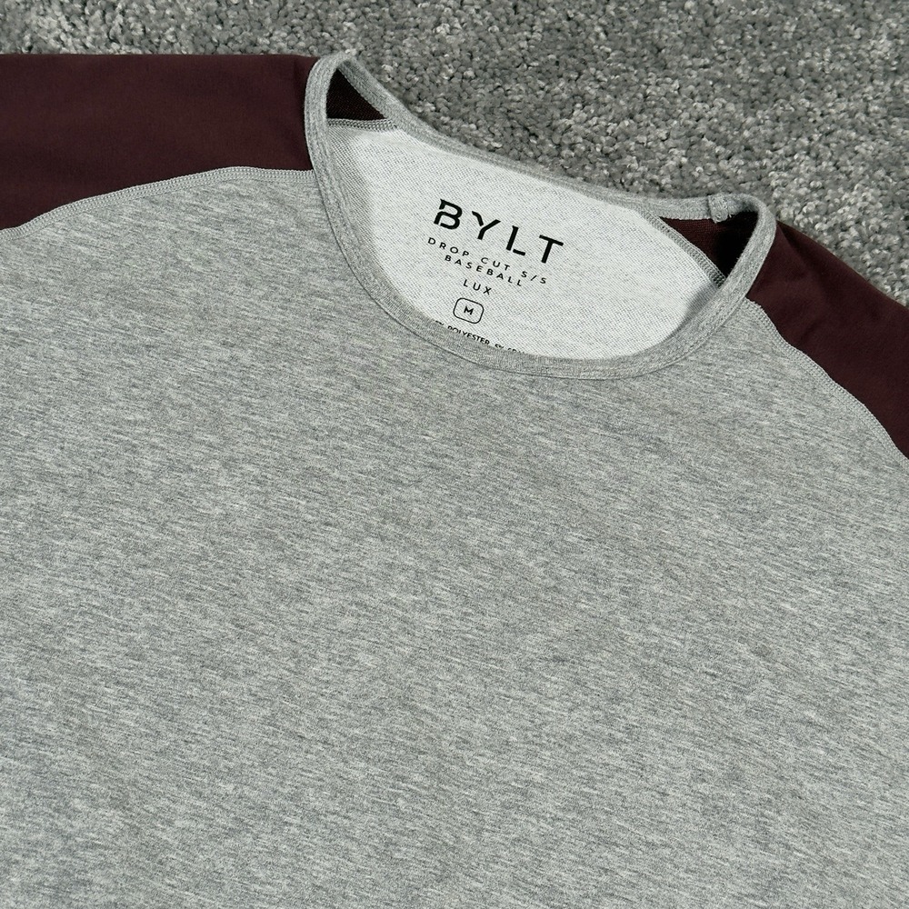 BYLT Drop Cut Shirt Men's Medium Gray  Maroon SS Baseball Lux Performance